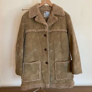 Vintage 1970s Fingerhut Fashions Faux Leather Sherpa Fleece Coat Jacket
